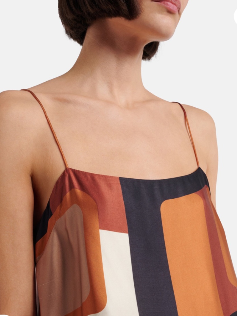 FAITHFULL Phylis printed satin mini dress. Size 8. Color Rust/black/Cream - Picture 2 of 10